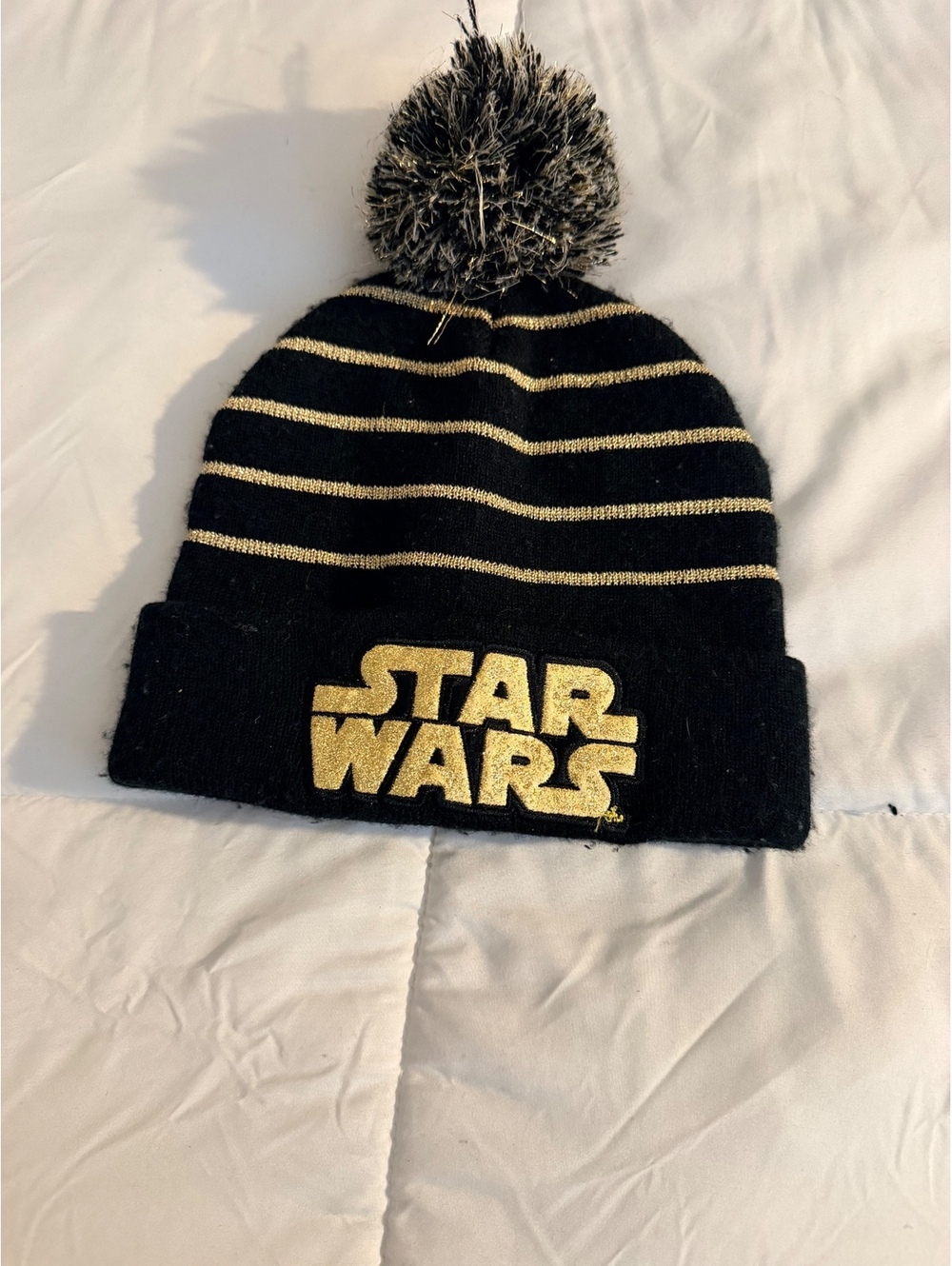 Star Wars Black and Gold Striped Pom Pom Beanie Hat